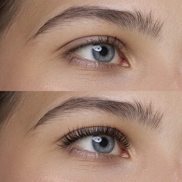 Before and after eyelash serum results